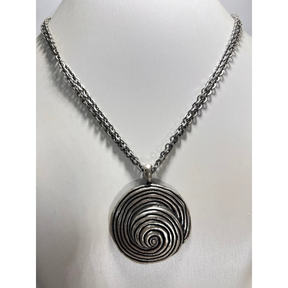 Chico's Pendant Necklace Women OS Silver Good Spiral Disc Double Strand Chain